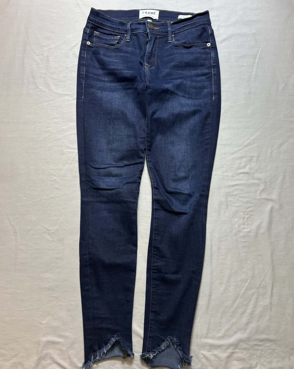Frame Womens Le Skinny De Jeanne  25 Dark Wash Stretch Raw Hem
